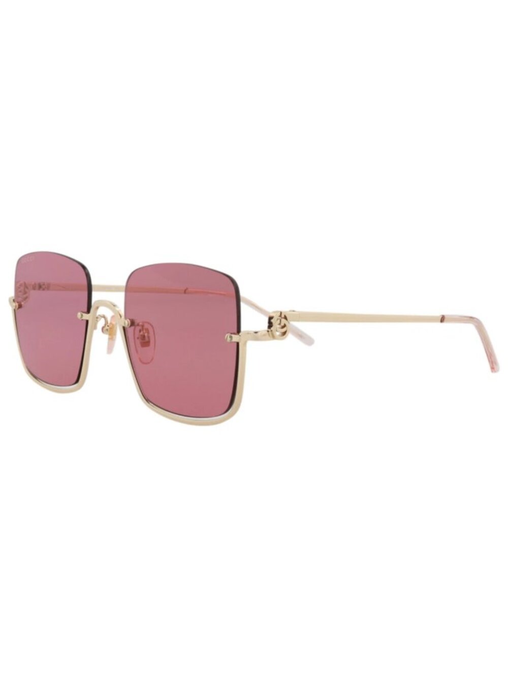 New Gucci Women's Sunglasses Square Rectangle Metal Frame Gold Gold Red